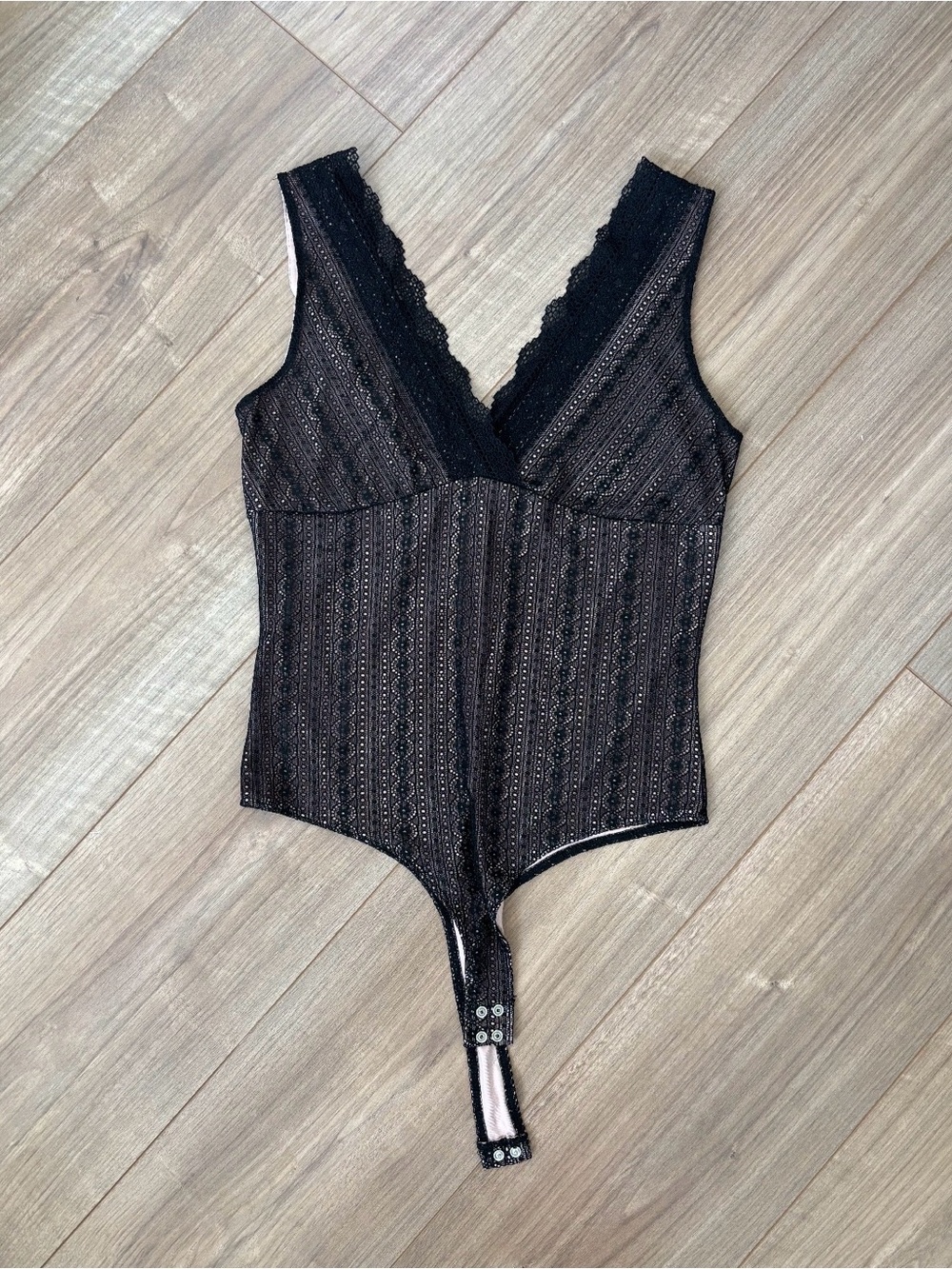 Dynamite Black Lace-Trim V-Neck Bodysuit